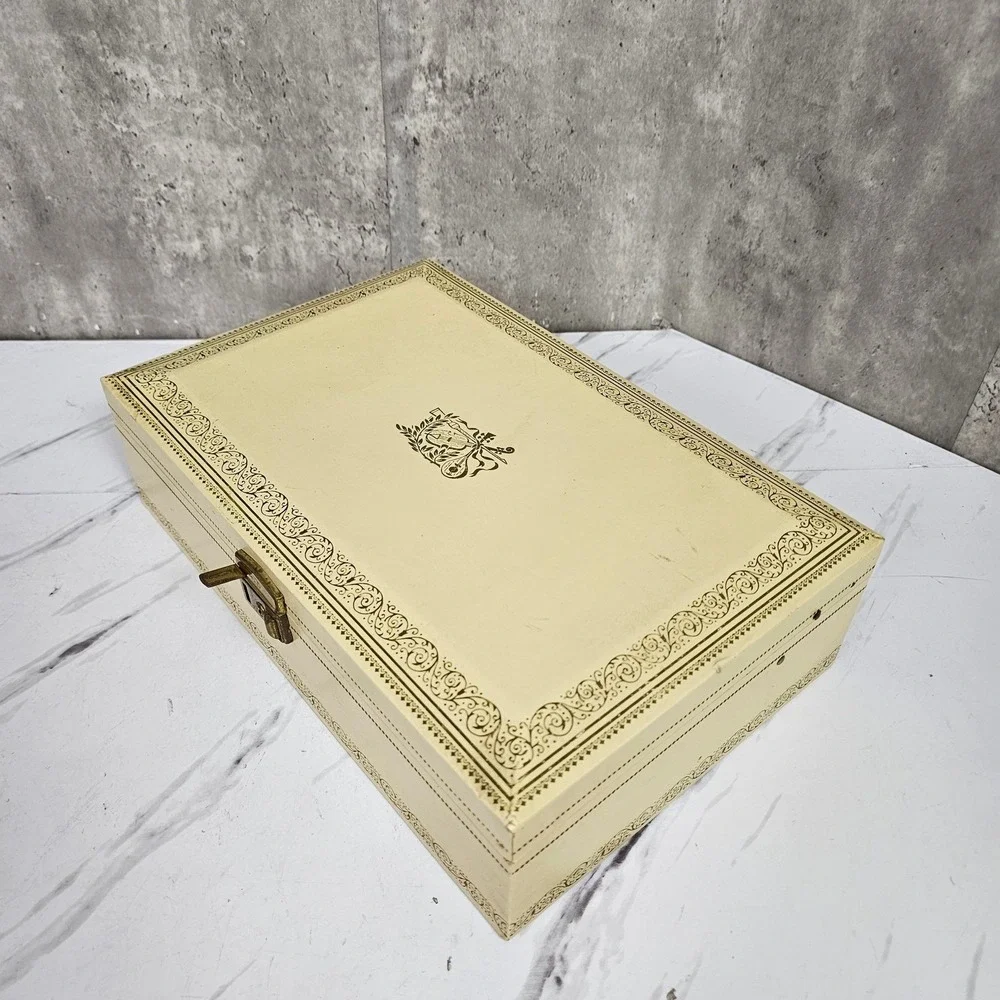 Vintage La Paloma Jewelry Box Cream & Red Velvet Musical Notes Storage Organizer